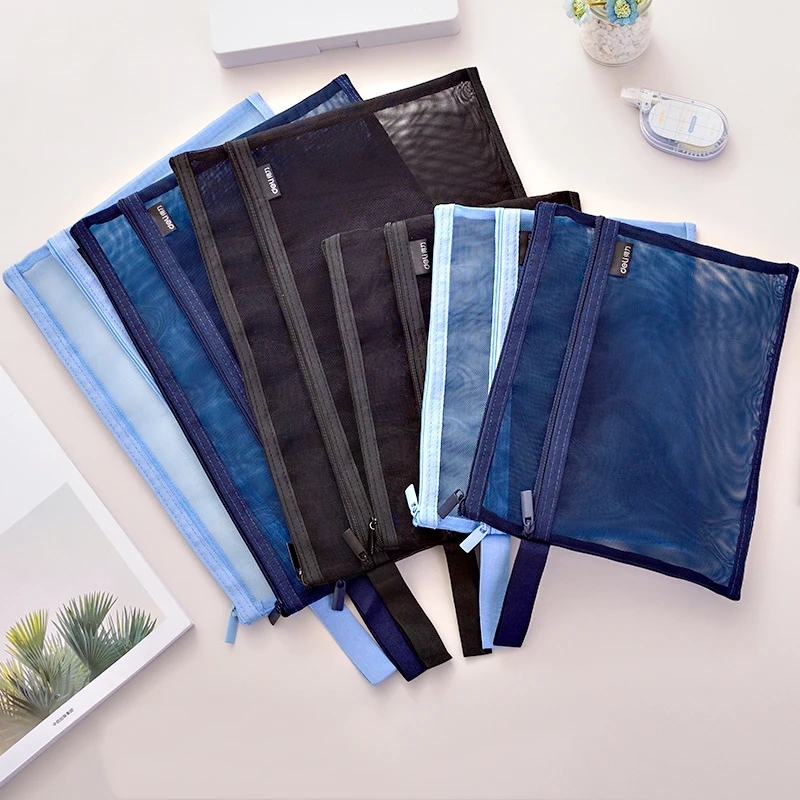 

A4 A5 Double Pocket Pencil Case Nylon Mesh Document File Zipper Bag Large Capacity Storage Pouch School Office Supplies 1pc
