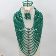 Чирок зеленые Африканские Кристалл Бусины Цепочки и ожерелья комплект ювелирных изделий нигерийские Свадебные индийские свадебные Ожерелья для мужчин комплект aij344