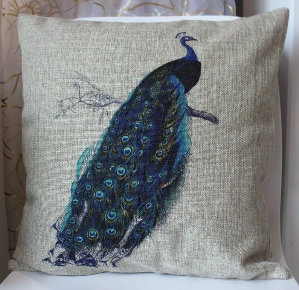 

Peacock Cushion Cover Peacock Pillow Case Linen Cotton Peacock Chair Cushion Cover Animal Pattern Square Case Home Decor 45x45
