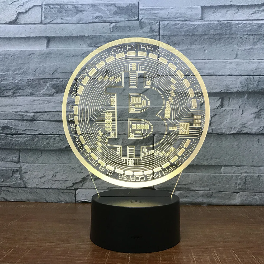 

3D vision stereo bitcoin lighting small night lamp with black base virtual currency Bitcoin modeling gift to send boyfriend Z97