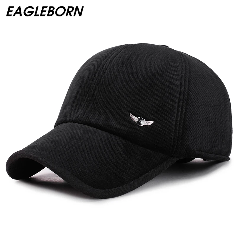 

EAGLEBORN Cotton Velvet Baseball Caps for Men Women Wing Logo Sport Hats Hat with Earflaps Trucker Cap Dad Hat Winter Outdoor