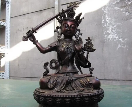 

004352 Chinese Buddhism Red Copper Bronze manjusri Bodhisattva Kwan-yin Guan Yin Statue