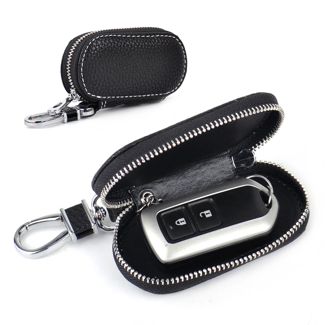 DWCX Car Auto Black PU Leather Smart Remote Zipper Fob Key Holder Bags