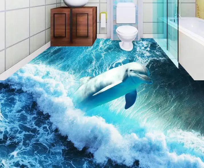 3d flooring custom 3d wallpaper Ocean waves 3d floor tiles self