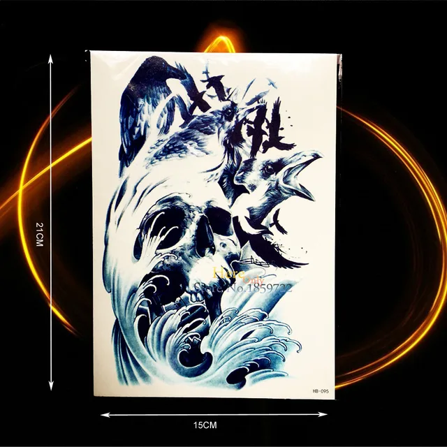 crow sea wave designs waterproof temporary tattoo sticker hhb 095 wave designs
