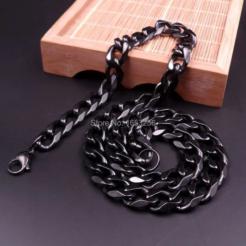 

13mm 24 inch IP Black Plated 316L Stainless Steel Cuban Curb Link Chains Necklaces in Men's Cool Brand New Jewelry