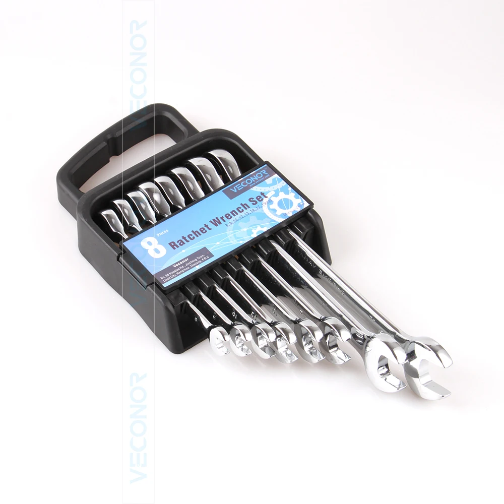Combination ratchet wrench set 8 pieces, ratchet wrench, open ended