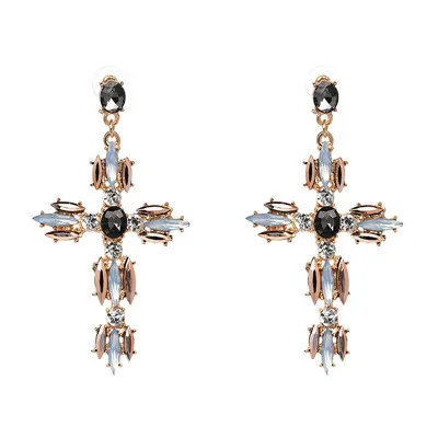 JURAN Винтаж горный хрусталь сережки-крестики для женщин Мода барокко шикарные серьги в форме капель большие длинные серьги украшения Brinco - Окраска металла: P1403-1GY
