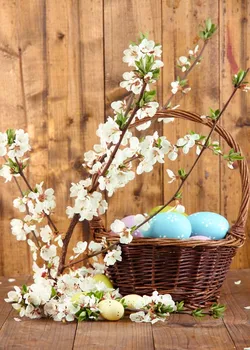

Easter Eggs Flowers Planks Wooden Board Photography Backgrounds Customized Photographic Backdrops For Photo Studio GE-259