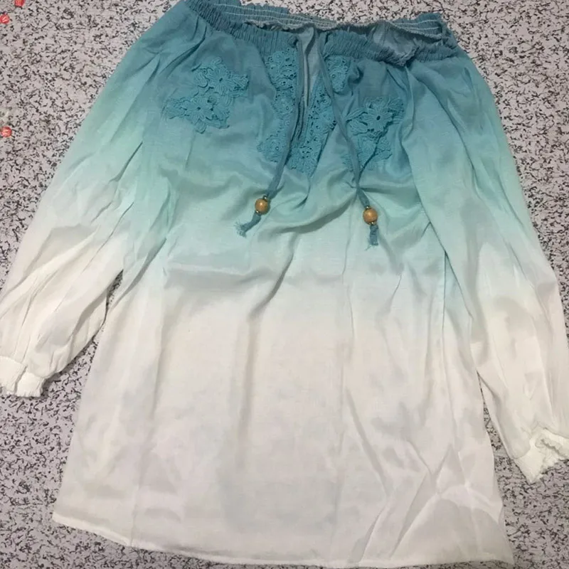 Plus Size 5XL 4XL Lace up Slash Collar Women Shirts 2019 Summer Sexy Long Sleeve Boho Loose Elastic Beach Lady Top Blouses Shirt