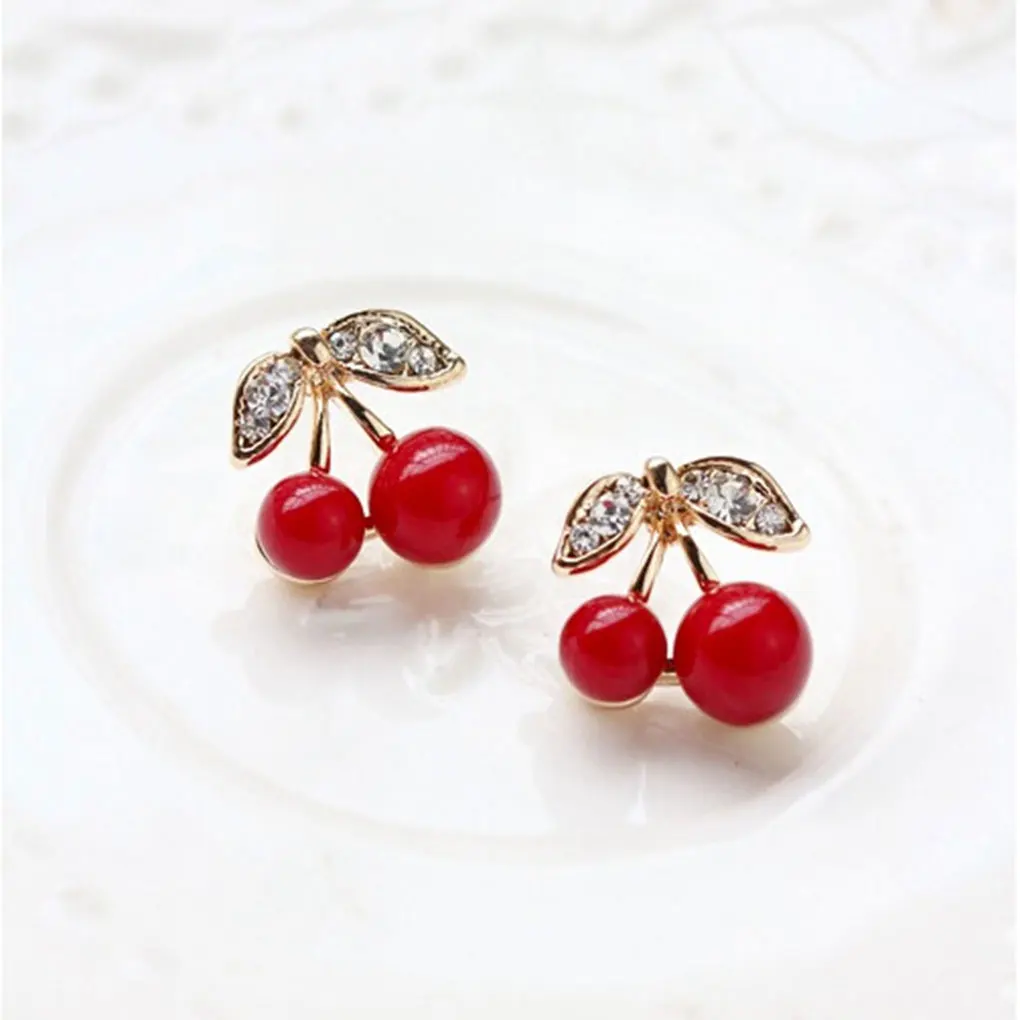 

1 Pair Sweet Wedding Girl Cherry Earrings Women Simple Alloy Crystal Ear Rings Vintage Casual Ear Ring