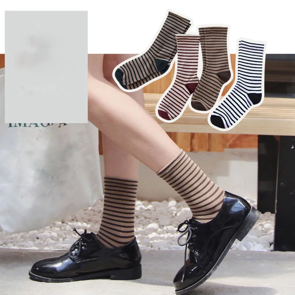 

Knee High Socks High Quality Socks Women Long Cotton Women Stripe Mid Tube Cotton Retro Style Fashion Sock W411
