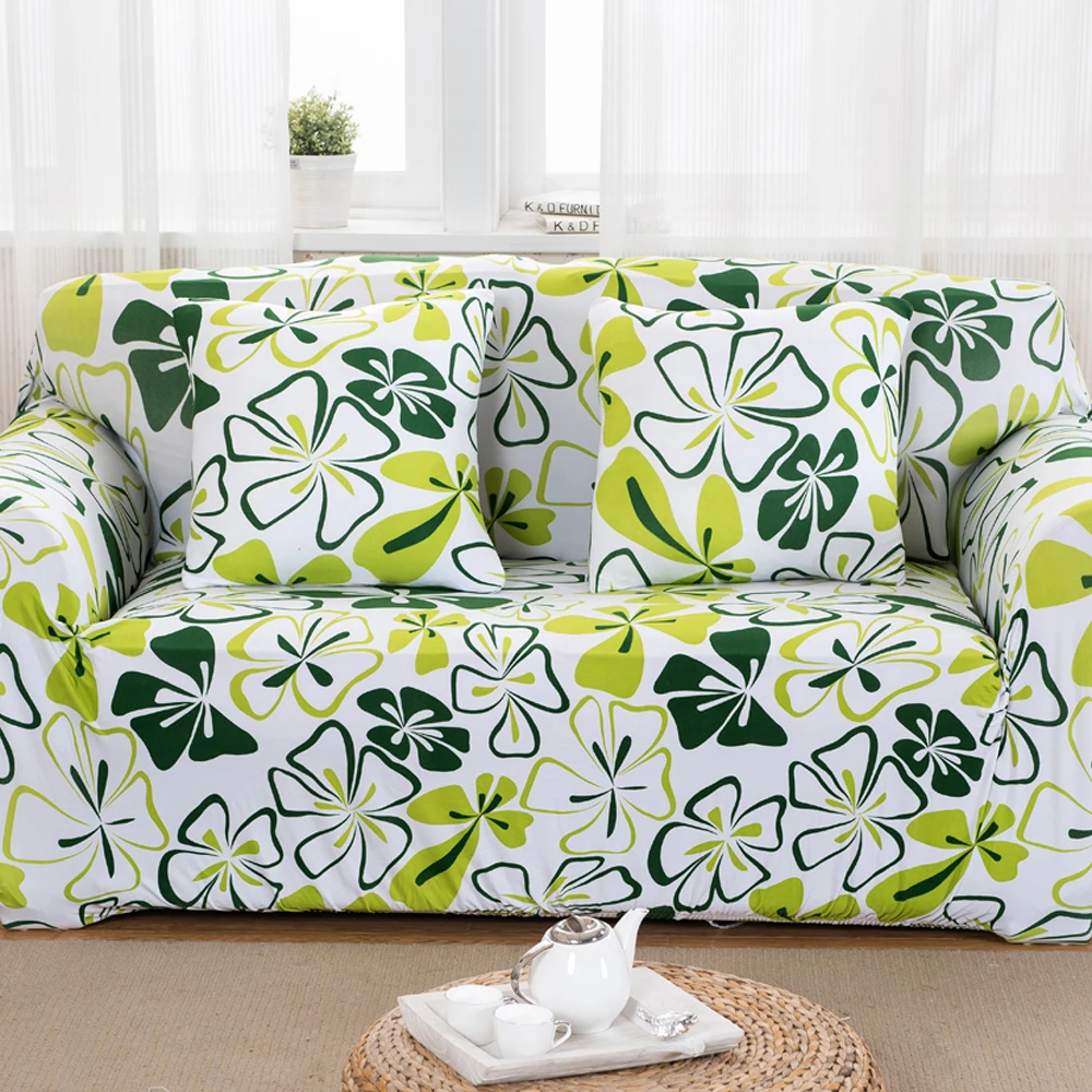 Dark Green Pastoral Leaves Print Sofa Covers Slipcover Stretch Elastic Spandex/Polyester Chair Loveseat L Shape Sectional