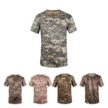Дышащая камуфляжная футболка для охоты, летняя мужская футболка для занятий спортом на открытом воздухе, армейская тактическая Боевая Военная сухая камуфляжная футболка для кемпинга