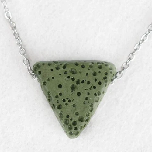 Ожерелье с натуральным камнем лавы черный треугольник вулканический камень эфирное масло ожерелье с кулоном-диффузором для женщин - Окраска металла: dark green
