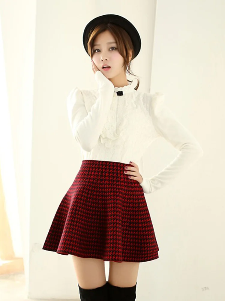 FYYIYI Весна Осень Новые тонкие трикотажные юбки офисные женские туфли плиссированные трикотажные мини юбка высокая Талия Женский сплошной оборк