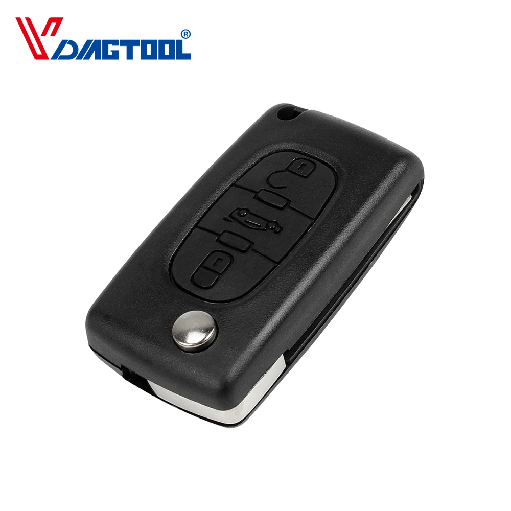 

VDIAGTOOL Remote 3 Buttons Key Shell Fob For Peugeot Car key Case Trunk Button Without Battery Holder With Groove Blade (CE0523)