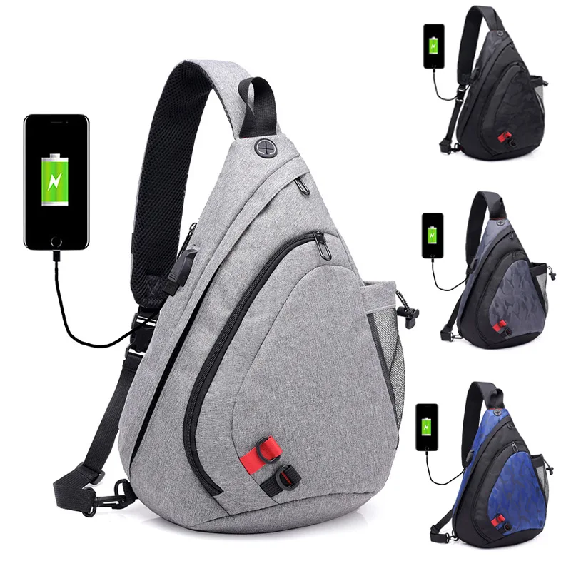018 new canvas men's USB interface charging camouflage smart chest bag