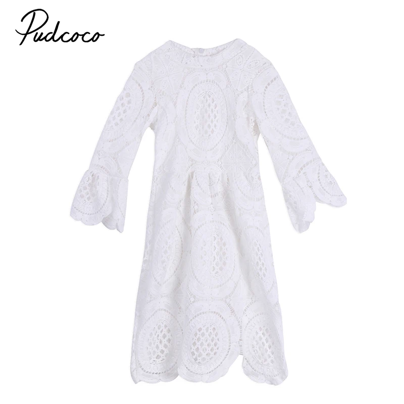 

2-7Y Princess Children Girls White Lace Dress Brand New Long Sleeve Toddler Kids Elegant Party Dresses One Pieces Clothing