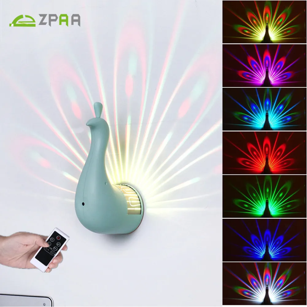 

Wall Lights Peacock Shape LED Projection Lamp Remote Control Night Wall Lamp Lamp Colorful Night Light Corridors Home Decoration