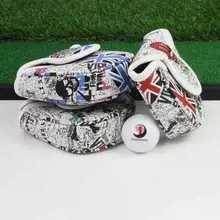 Personality Graffiti Comfortable PU Leather Golf Mallet Head Cover Putter Cover Protector for Mallet Style Putters 11x13x4.3 cm