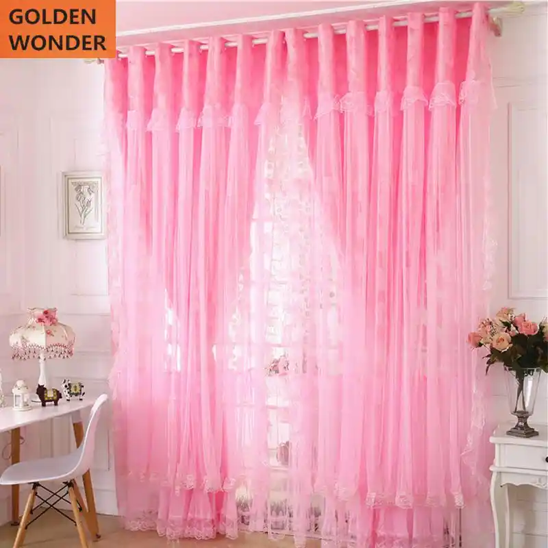 Korean Style Finished Bedroom Curtain Pink Purple Princess