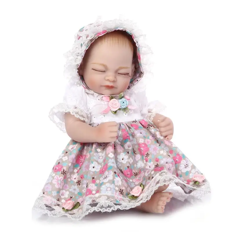

Full Body Silicone Reborn Baby Doll Toy For Girls Mini Ethnic Girl Boy Newborn Babies Bedtime Bathe Shower Toy For Child Kids