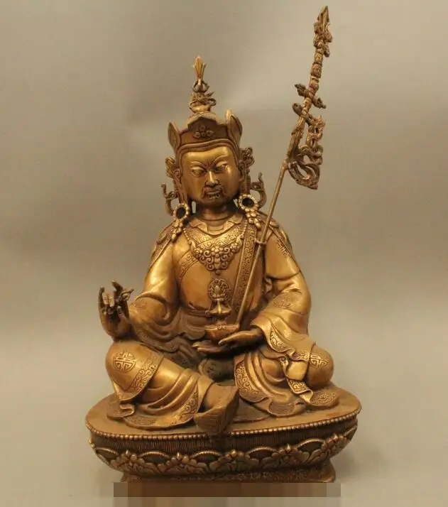 

S6069 21" Tibet Buddhism Bronze Seat Guru Padmasambhava Rinpoche Statue Sculpture D0318