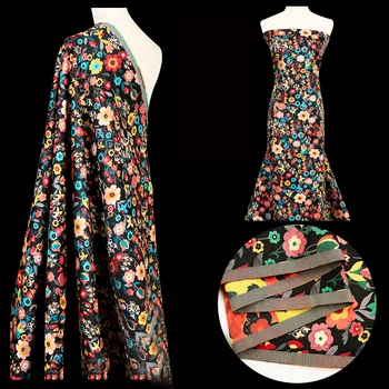 

HLQON new arrival gold line yarn dyed brocade jacquard orange fabric for dress women clothing tissue patchwork 145cm width