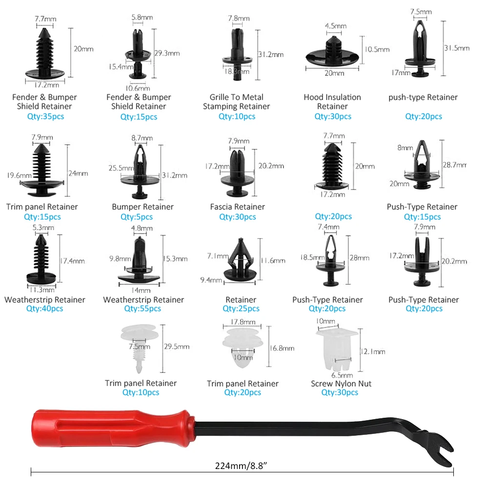 MICTUNING 18 видов смешанных 415 шт авто крепеж Автомобильный Универсальный бампер фиксированный зажим нажимного типа зажим для автомобильной серии крепежа