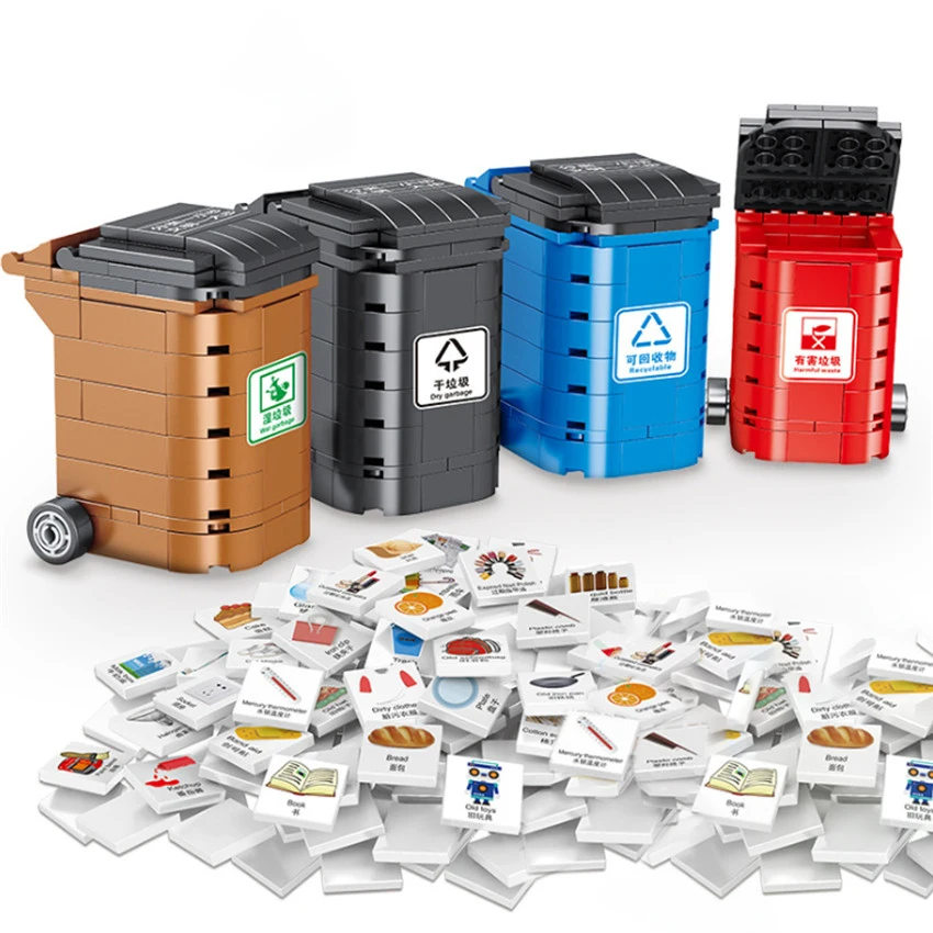 

448Pcs City Street View Garbage Classification Trash Can Building Blocks with Types Rubbish Bricks Educational Toys for Kids