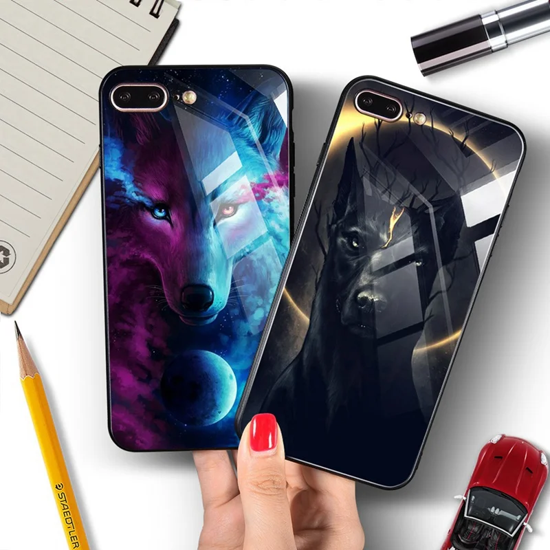 Hisomone Luxury Animal Tempered Glass Case For iPhone 7 7Plus Silicon Phone Case For iPhone X 8 8Plus 6 6S Plus Cover Coque