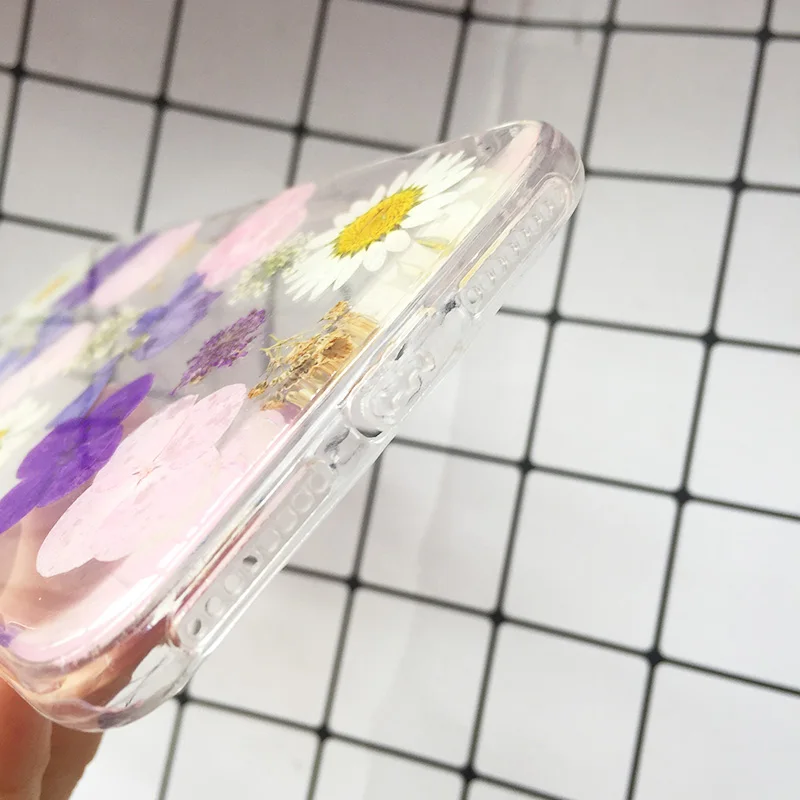 Real Dried Flowers Soft TPU Phone Case For iPhone X XR XS Max 6 6S 7 8 plus Silicone Cover Handmade Clear Pressed Case Coque New (12)
