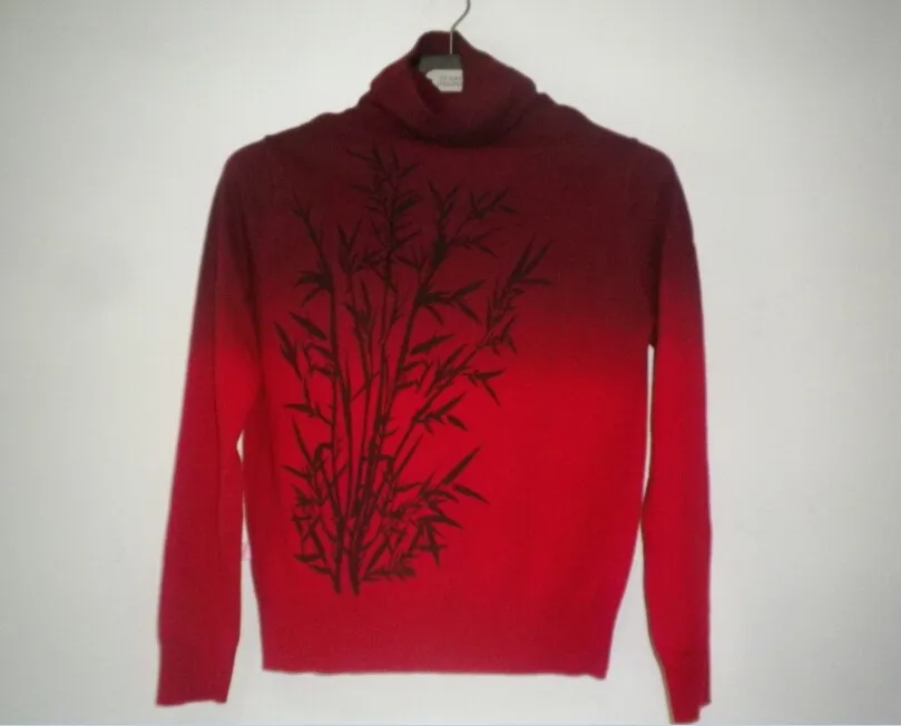 Осенний и зимний Дамский кашемир водолазка вязаный свитер с принтом ветки дерева - Цвет: red bamboo