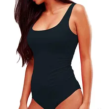 Повседневный базовый черный белый боди Женский Летний костюм пляжного типа без рукавов женский топ из хлопка Облегающий комбинезон женски...(China)