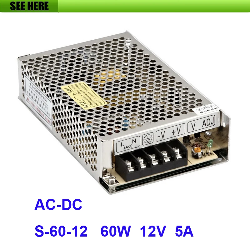 

Free Shipping Universal 12V 5A 60W Switch Power Supply Driver Switching For LED Strip Light Display 110V 220V S-60-12