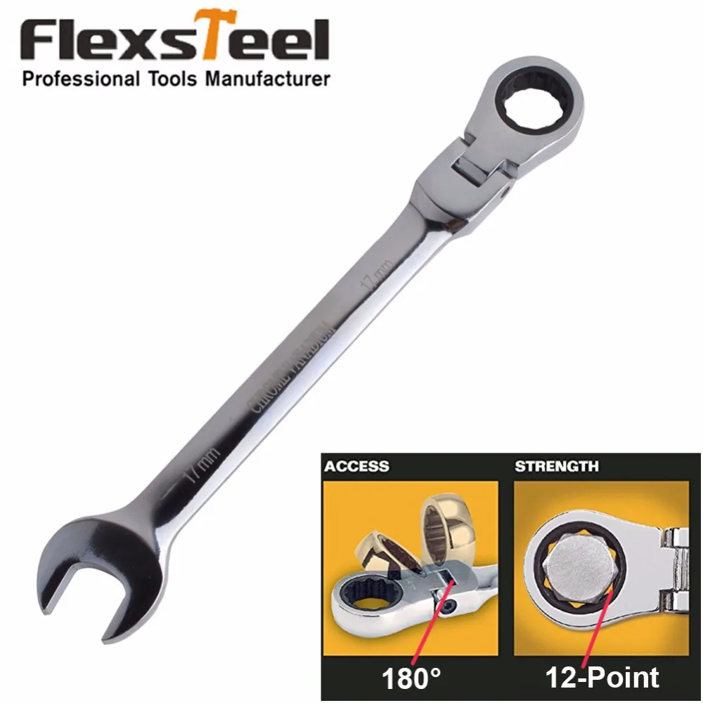 Flexsteel Flexible Head Ratchet Spanner, Flex Head Ratcheting