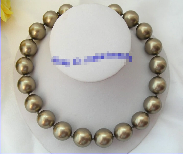 

shipping stunning big 20mm round green south sea shell pearls necklace d818
