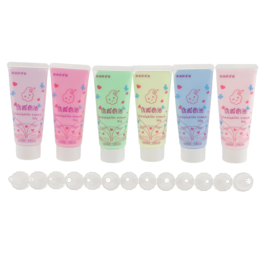 6pcs Colorful Simulation Cream Glue Gel Resin Glue for DIY Phone Case Charms Cabochons Deco Kit Stickers - 50g/Color