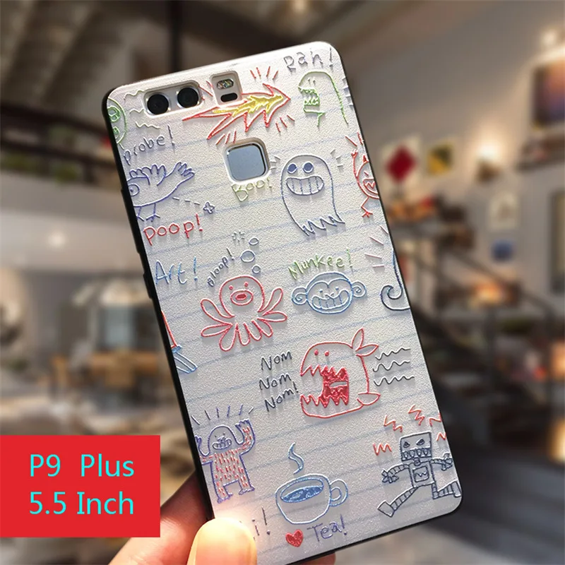 Чехол для Huawei P9 Plus Чехол Мягкий 3D рельефный рисунок с рисунком силиконовый чехол задняя крышка мобильного телефона чехол бампер 5,5 ''Coque