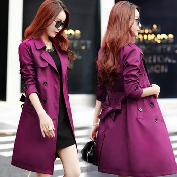 

Spring Autumn Womens Mid-long Vertion Windbreaker Coat British Style Double-breasted Buttons Korean Slim Long Windbreaker Jacket