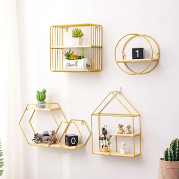 

Nordic Iron Rectangle Grid house shape Storage rack Shelf Wall Hanging Geometric Figure home Wall Decoration decorative shelf