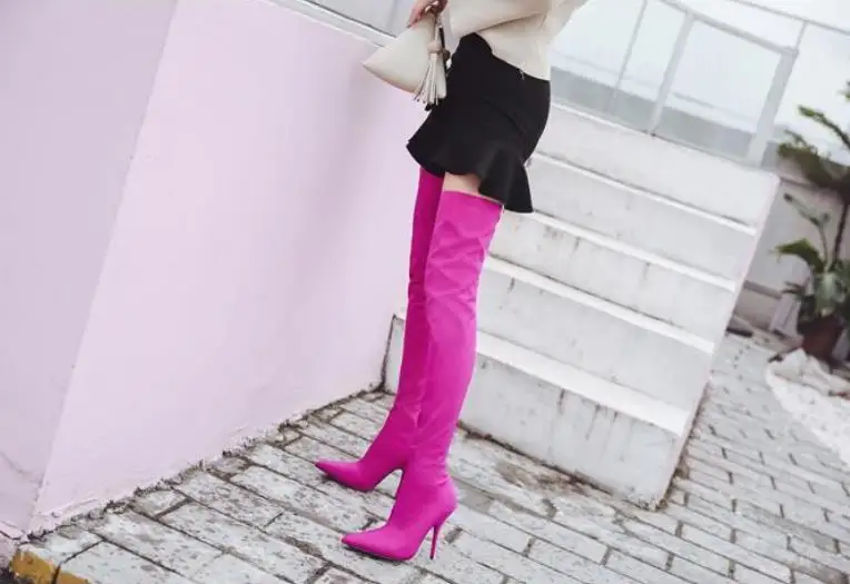 Européen noir Américain Et Beige Talons Ultra Pointe pourpre Martin Automne lavande Hiver Nouvelle Satin Bottes Élastique Genou haute ZntWfq
