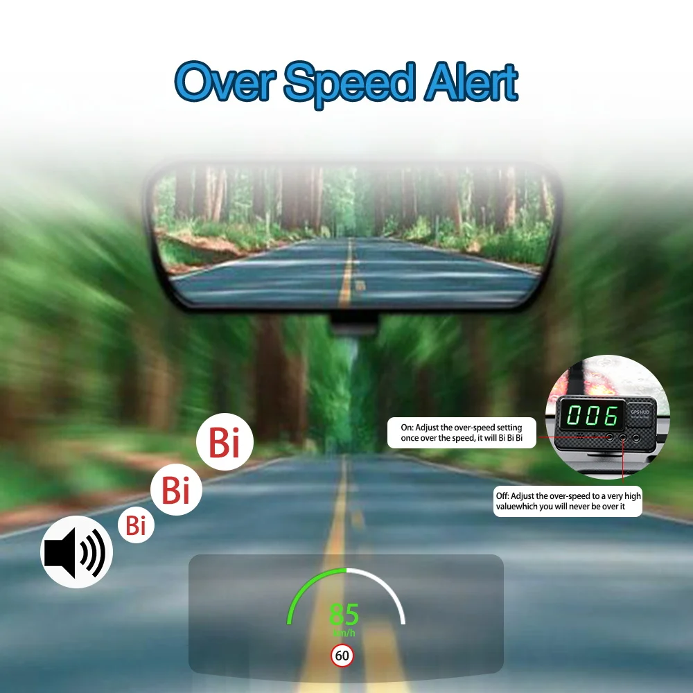 Velocidade do Carro com Alarme Alarme de Excesso de Velocidade Km e h para Todos Universal Cabeça up Display Hud Gps Velocímetro Mph Indicação da de Excesso de Velocidade Veículo A100 Atualização 15 velocidade alarme mph km h para todos os veículos a100 atualizar