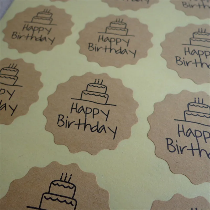 120 шт Горячая с днем рождения круг ручной работы для упаковки Торта уплотнительные этикетки из крафтовой бумаги наклейки для выпечки Подарочные наклейки «сделай сам»