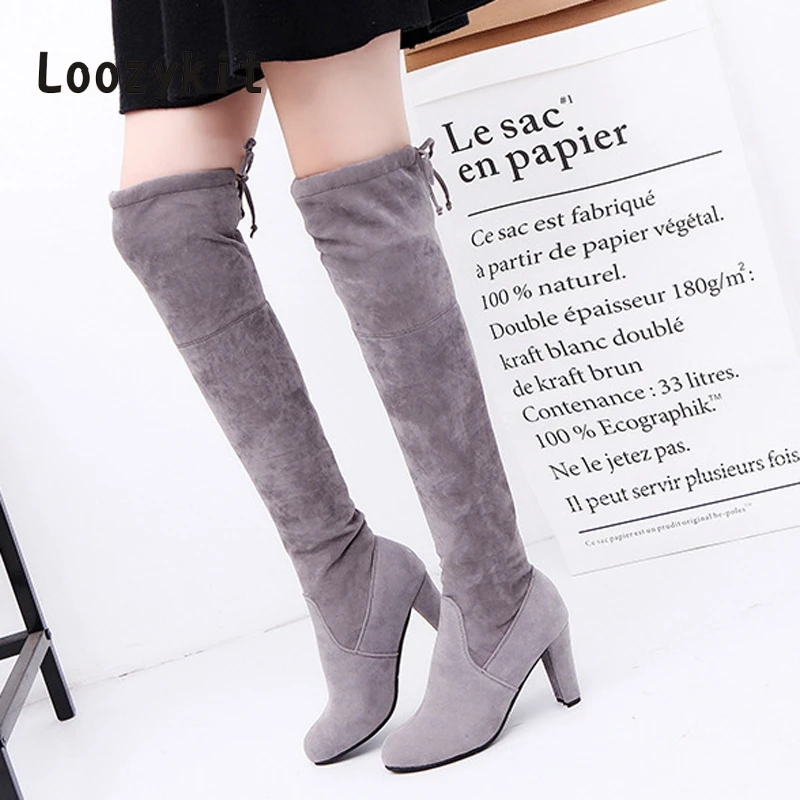 

LOOZYKIT Women High Heel Long Stiletto Boots Women Over the Knee Boots Flat Stretch Sexy Fashion Shoes 2019 chaussures femme