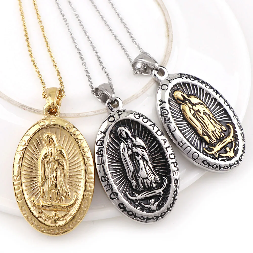 3 Color "OUR LADY OF GUADALUPE" Religious Jewelry Necklace Women Men