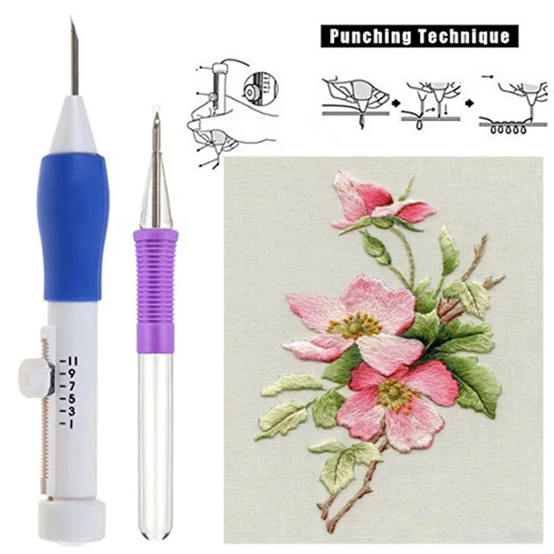 

New Embroidery Stitching Punch Needle with Embroidered Patterns Punch Needle Set Embroidery for Threaders DIY Sewing