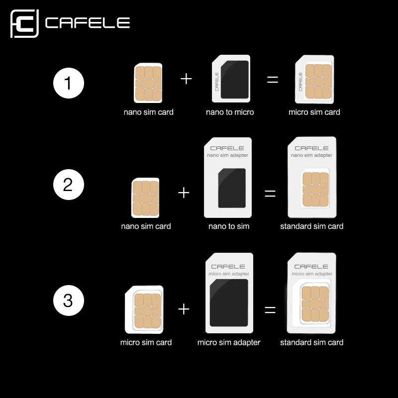 CAFELE 4 in 1 SIM Card Accessories Suit micro SIM Card Tray holder support for iPhone 7 6s 5s Samsung huawei xiaomi Adapter kit