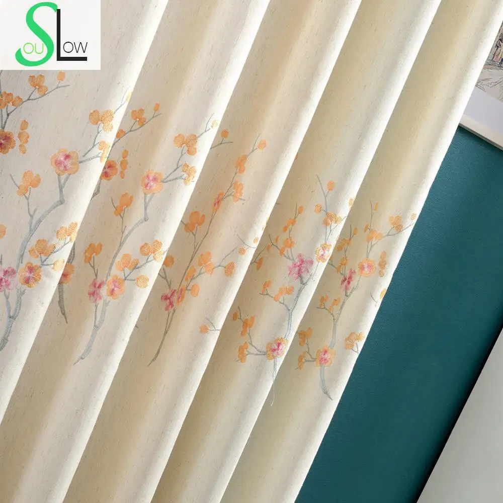 Us 14 95 35 Off Plum Flower Coffee Purple Orange Floral Embroidered Exquisite White Curtains Cortinas For Living Room Bedroom Curtain Modern In